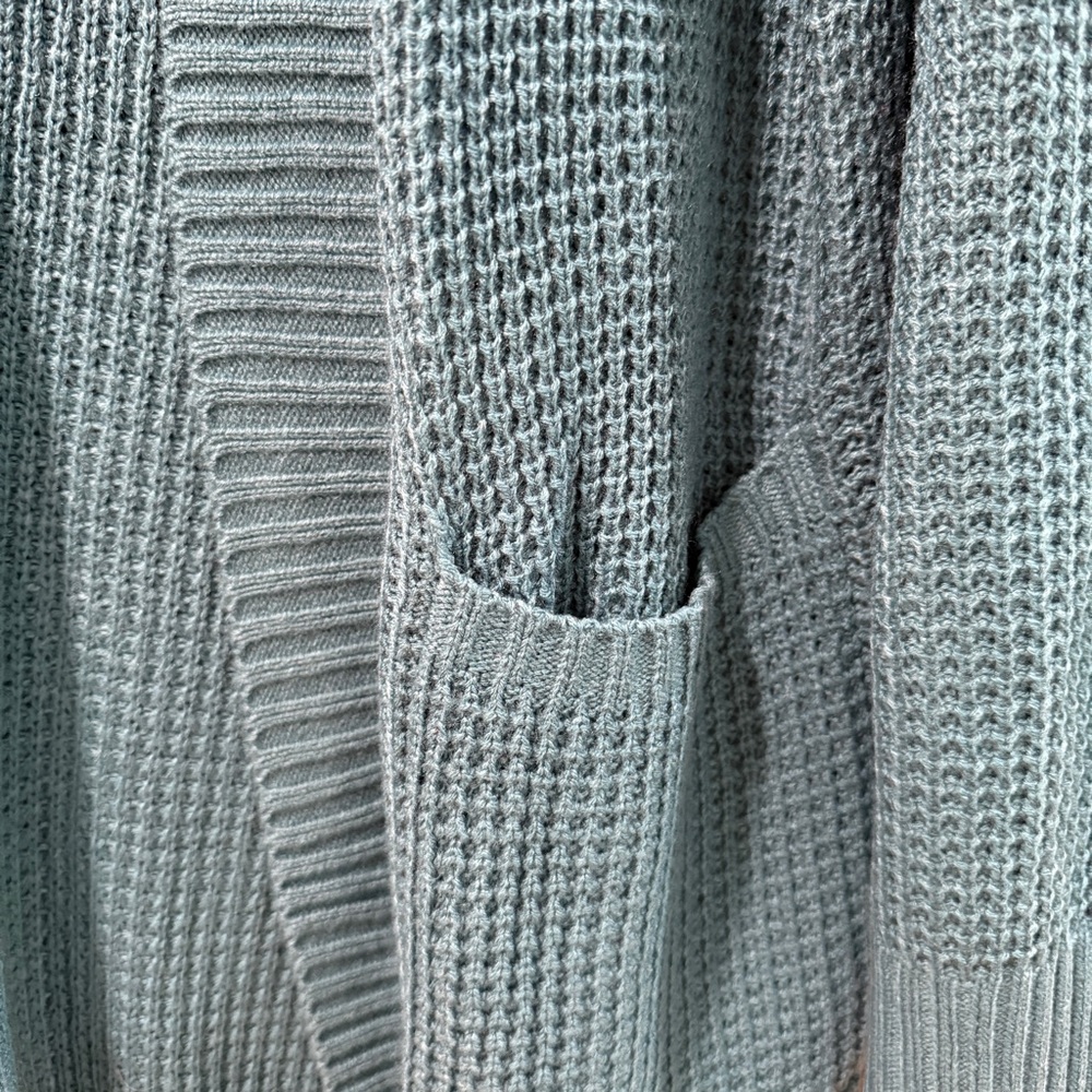 Blue Ribbed Open-Front Cardigan Sweater - Picture 5 of 6